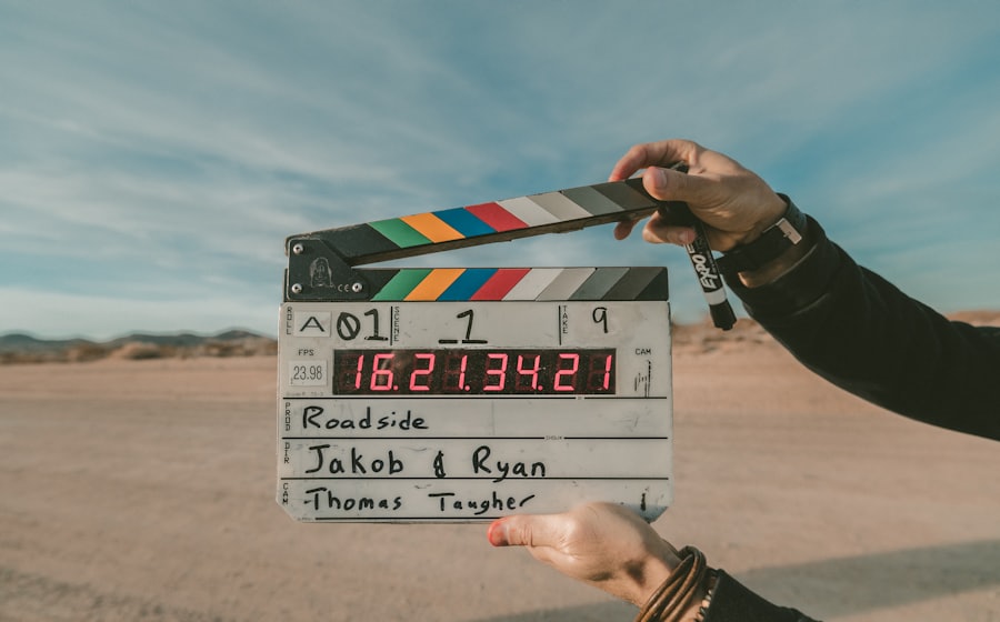 Cinematic film production clapperboard